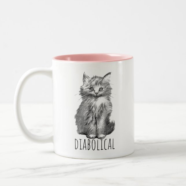 Tasse 2 Couleurs Diaboliquement Mignon Petit Chat Fluffy (Gauche)