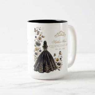 Tasse 2 Couleurs Diadème papillon floral noir or Quinceañera
