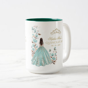 Tasse 2 Couleurs Diadème papillon floral sarcelle or Quinceañera