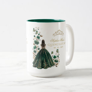 Tasse 2 Couleurs Diadème papillon floral vert or Quinceañera