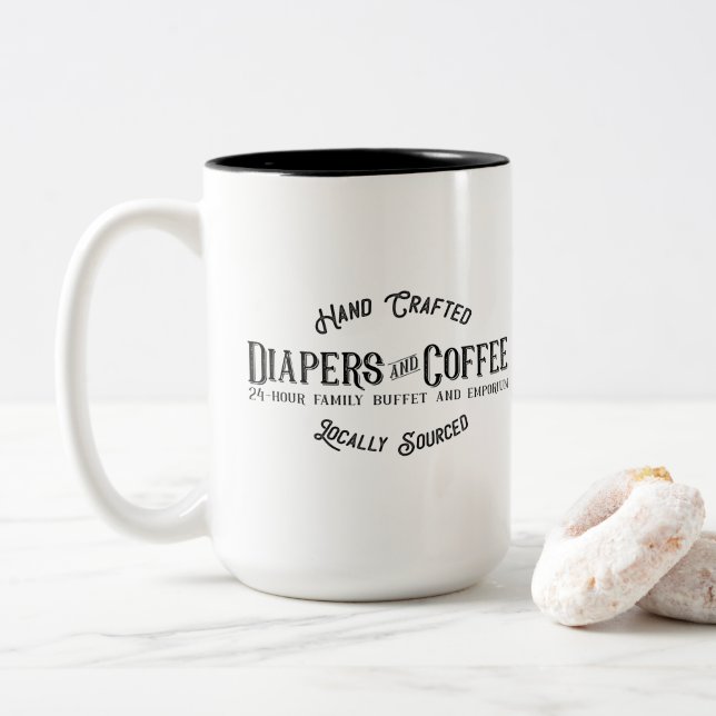 Tasse 2 Couleurs Diapeurs et café Ironic Funny Retro Restaurant (Avec donut)
