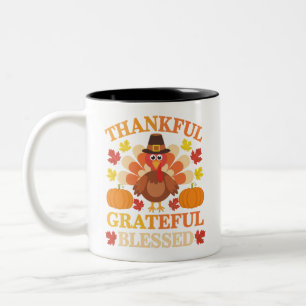 Tasse 2 Couleurs Dinde de Thanksgiving Bénie Grateful Merci