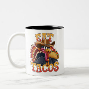 Tasse 2 Couleurs Dinde de Thanksgiving Manger des Tacos  Drôle Mexi