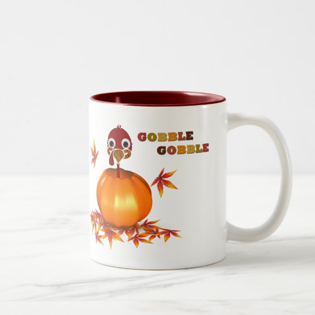 Tasse 2 Couleurs Dinde drôle de Thanksgiving dans une citrouille -  (Droit)