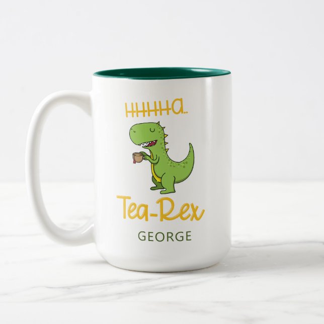 Tasse 2 Couleurs Dinosaur Tea Rex Tyrannosaurus Sac d'Anniversaire (Gauche)