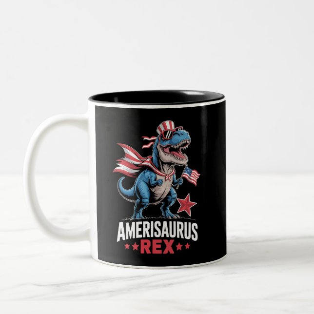 Tasse 2 Couleurs Dinosaure 4 juillet Amerisaurus T Rex Drôle (Gauche)