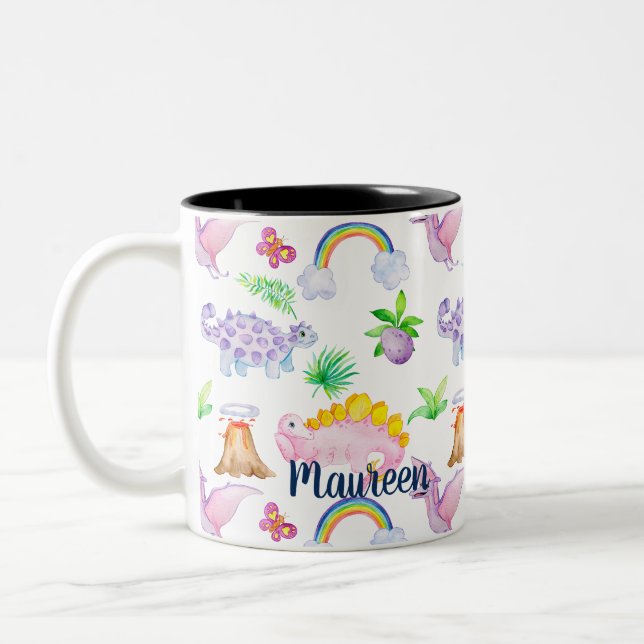 Tasse 2 Couleurs Dinosaure Arc-en-ciel Motif de la jungle (Gauche)