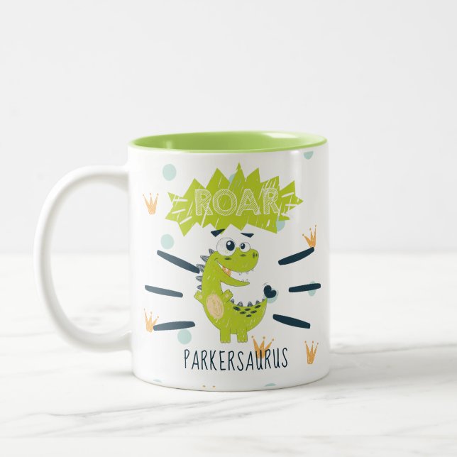 Tasse 2 Couleurs Dinosaure vert ROAR Personnalisé (Gauche)