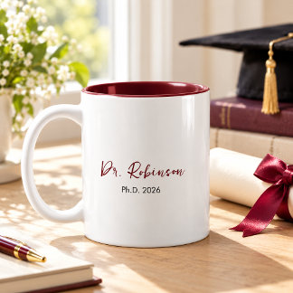 Tasse 2 Couleurs Diplôme de doctorat personnalisé élégant bordeaux