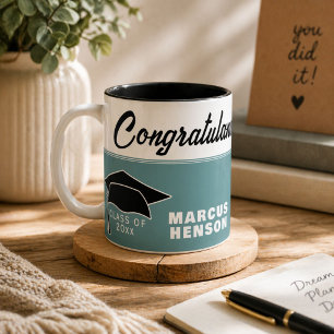 Tasse 2 Couleurs Diplôme d'études Nom du diplômé Félicitations