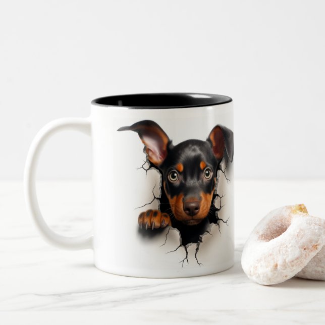 Tasse 2 Couleurs Doberman   (Avec donut)
