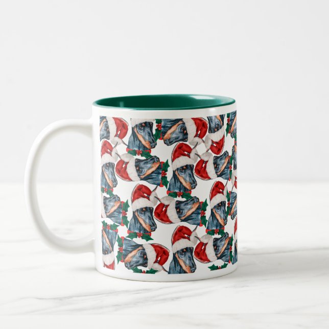 Tasse 2 Couleurs Doberman Motif de Noël (Gauche)