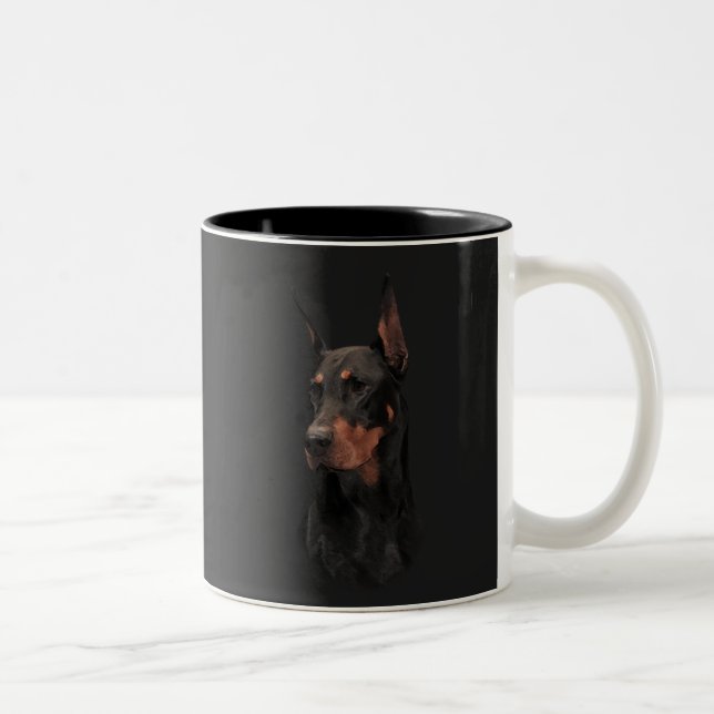 Tasse 2 Couleurs Doberman Pinscher, Carré Mur Horloge T-shirt Butto (Droit)