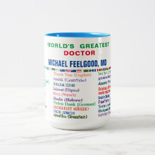Tasse 2 Couleurs Docteur Merci en 30 langues