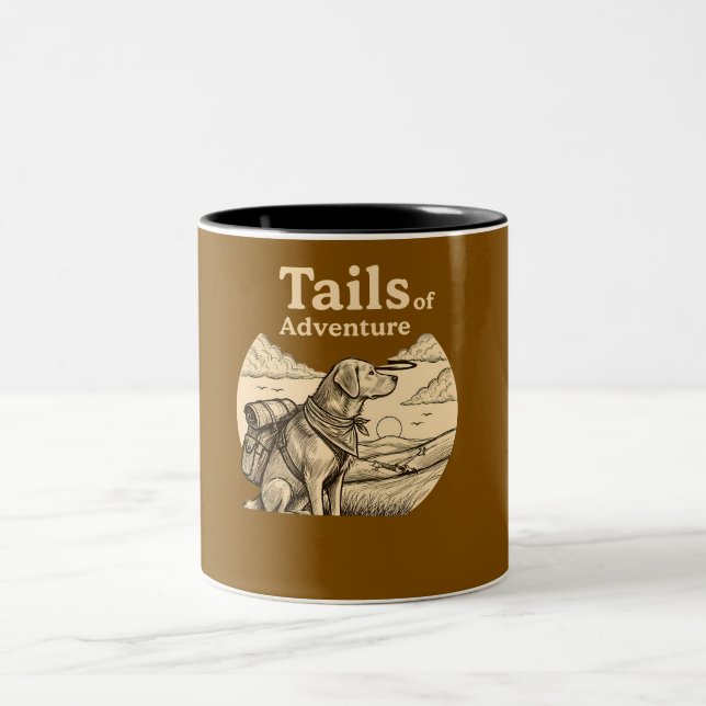 Tasse 2 Couleurs Dog Tails of Adventure Funny Dog Lover Hiking  (Centre)