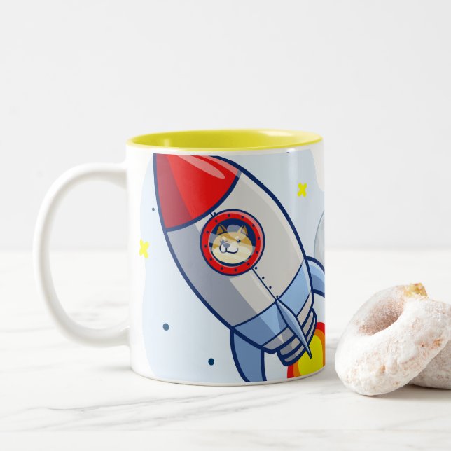 Tasse 2 Couleurs Dogecoin À La Lune Rocket Man Space Doge Crypto  (Avec donut)