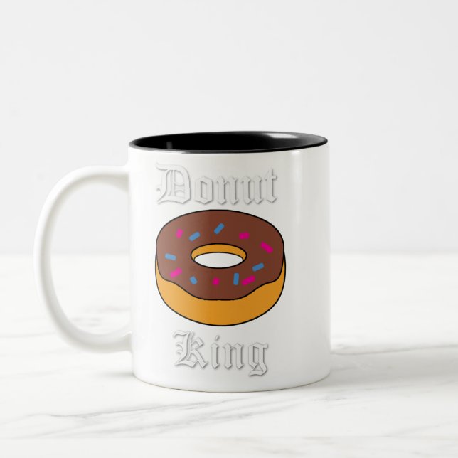 Tasse 2 Couleurs Donut King Mug, Illustration amusante, petit déjeu (Gauche)