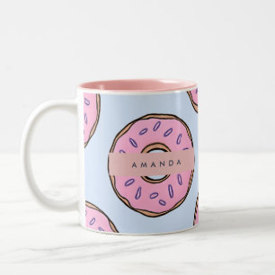 Tasse 2 Couleurs Donut rose chic personnalisé saupoudré