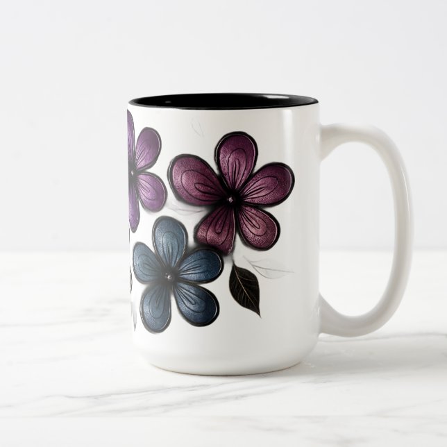 Tasse 2 Couleurs Doodle métallique Art Floral - Luxe Fleur Embossée (Droit)