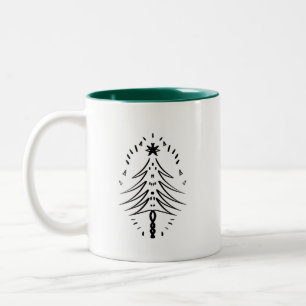 Tasse 2 Couleurs Doodles d'arbre de Noël Art de l'encre lunaire