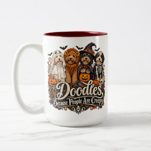 Tasse 2 Couleurs Doodles Halloween Chiens Drôles Costumes Sombres