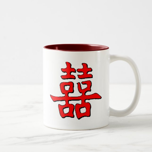 Tasse 2 Couleurs Double bonheur chinois (Droit)