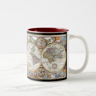 Tasse 2 Couleurs Double carte du 17ème siècle du monde d'hémisphère