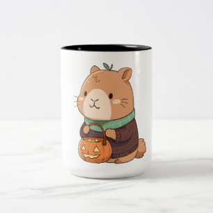 Tasse 2 Couleurs Doudou Capybara au Tricot de Citrouille et Feuille