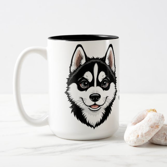 Tasse 2 Couleurs Doux Husky chiot sibérien (Avec donut)