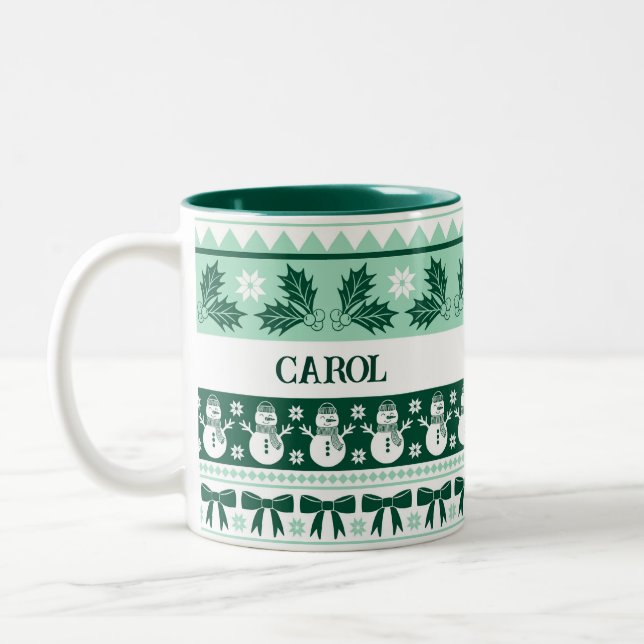 Tasse 2 Couleurs Doux moche avec Snowman Mint Green (Gauche)