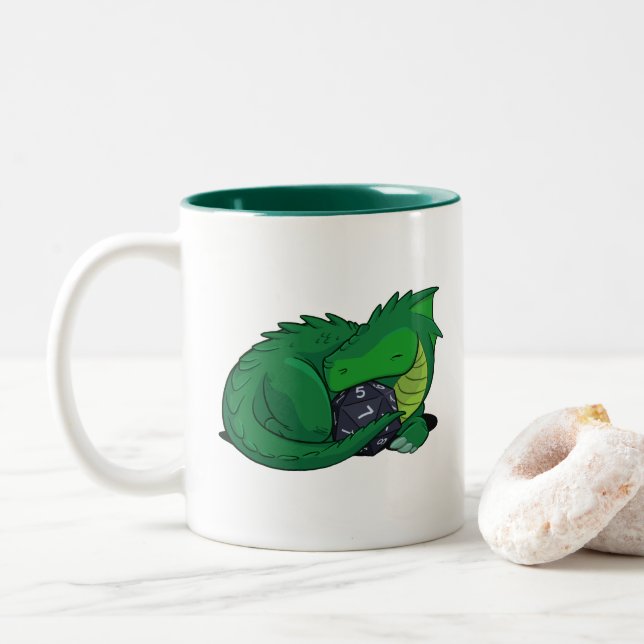 Tasse 2 Couleurs Dragon D20 vert (Avec donut)