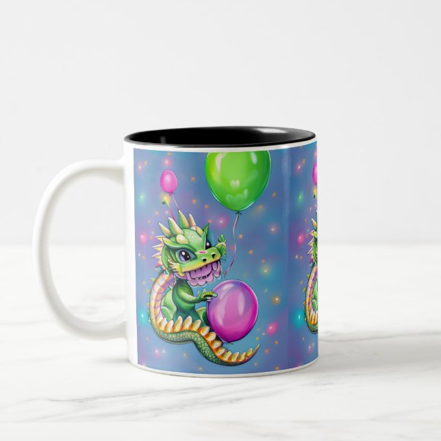 Tasse 2 Couleurs Dragon d'anniversaire mignon avec ballons (Gauche)