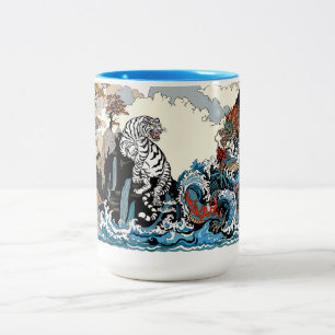 Tasse 2 Couleurs Dragon d'azur et Tigre blanc. Illustration