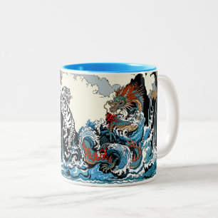 Tasse 2 Couleurs Dragon d'azur et Tigre blanc. Illustration