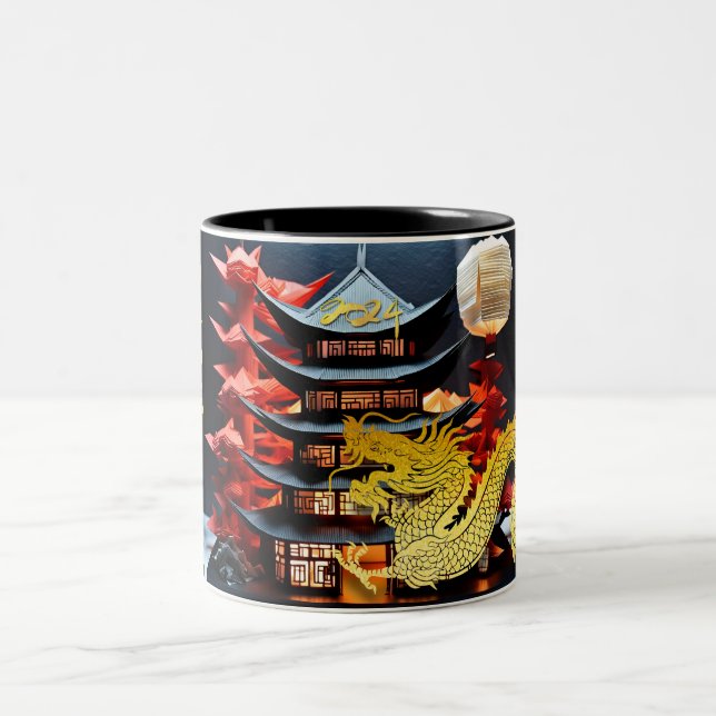 Tasse 2 Couleurs Dragon de Nouvel An Chinois 2024 Temple 2TMug (Centre)