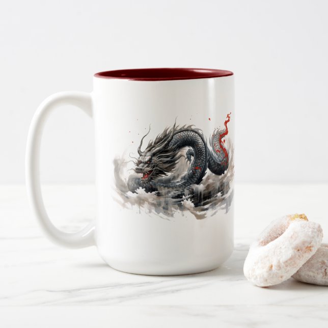 Tasse 2 Couleurs Dragon noir (Avec donut)