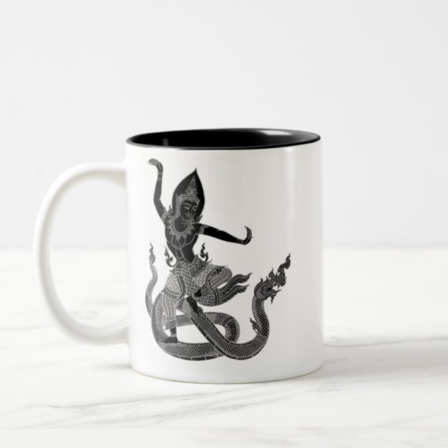 Tasse 2 Couleurs dragon thaïlandais blanc noir et ange (Gauche)
