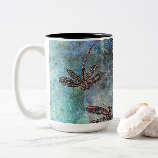 Tasse 2 Couleurs Dragonflies de bronze pourvues Ciel magique (Avec donut)