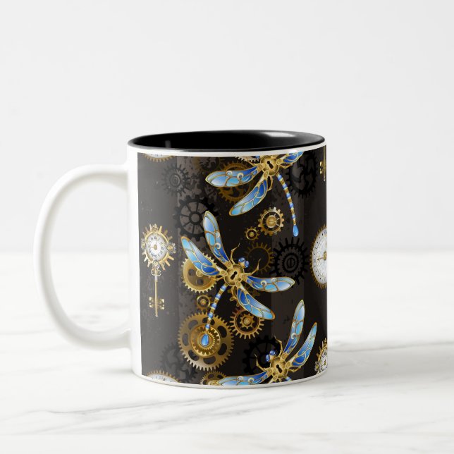 Tasse 2 Couleurs Dragonflies de Steampunk sur arrière - plan rayé b (Gauche)