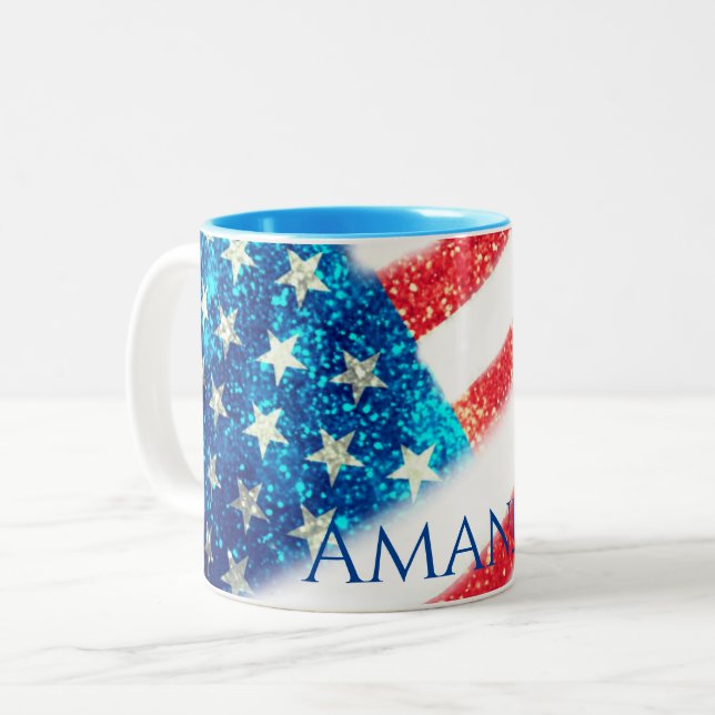 Tasse 2 Couleurs Drapeau américain 4 juillet personnalisé (Devant gauche)