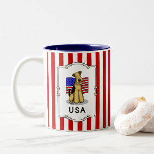 Tasse 2 Couleurs Drapeau américain Airedale Terrier Dog - mignonne