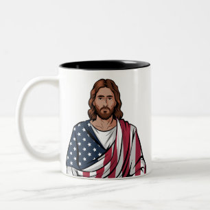 Tasse 2 Couleurs Drapeau américain et Jésus