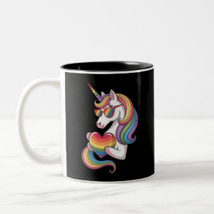 Tasse 2 Couleurs Drapeau arc-en-ciel de la Licorne Fière Gay Cœur L