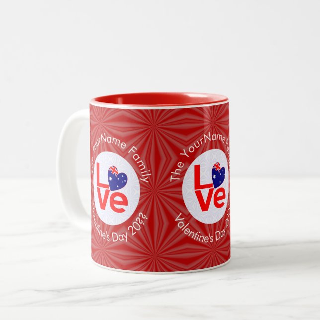 Tasse 2 Couleurs Drapeau Australien Lettres Rouges Drapeau LOVE Per (Devant gauche)