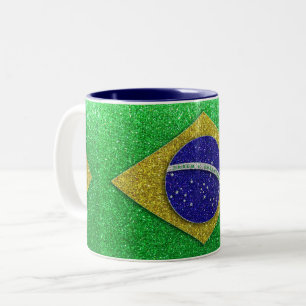 Tasse 2 Couleurs Drapeau Brésil Parties scintillant Accueil Bureau 