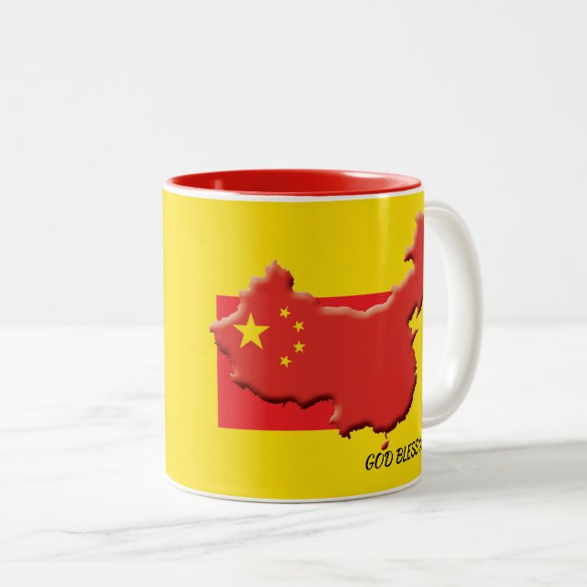 Tasse 2 Couleurs DRAPEAU CHINOIS béni par Dieu Jaune (Devant droit)