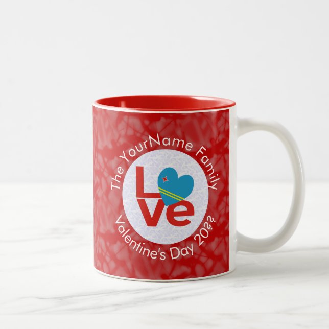 Tasse 2 Couleurs Drapeau d'Aruba Lettres rouges AMOUR blanc sur rou (Droit)