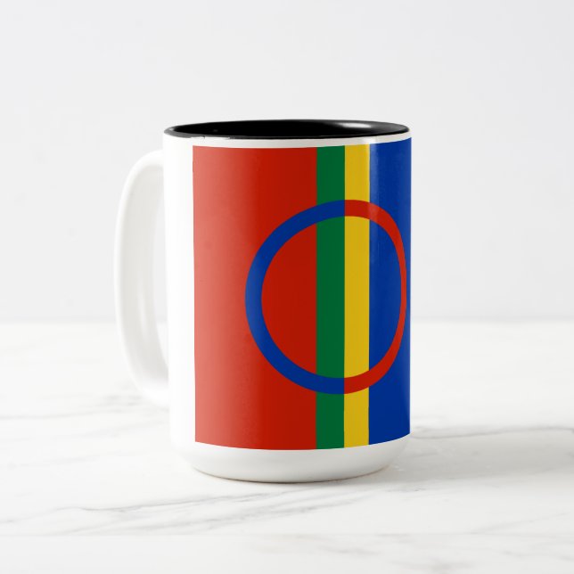 Tasse 2 Couleurs Drapeau de la Laponie (Noël) (Sami) (Laplander) (Devant gauche)
