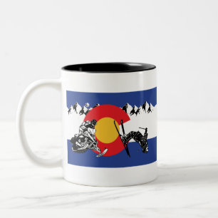Tasse 2 Couleurs Drapeau de motoneige et de skieur du Colorado
