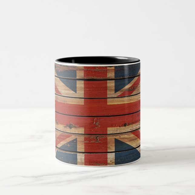 Tasse 2 Couleurs Drapeau en bois rustique du Royaume-Uni (Centre)